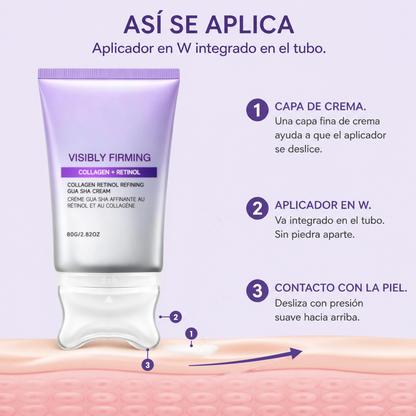 Cómo se aplica: tubo con aplicador en W sobre la piel, capa de crema, contacto y deslizamiento hacia arriba