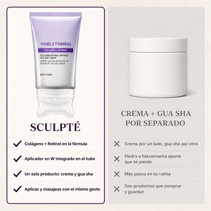 Comparación entre un tubo con gua sha integrado y una crema con gua sha por separado